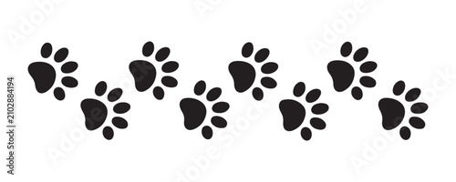 Walking animal paw prints path vector illustration showing diagonal movement for pet related art.