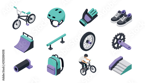 Photography Flat design icons of cycling gear and accessories.