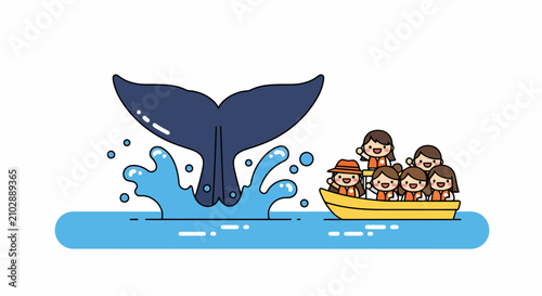 Whale Watching Adventure with Happy Tourists in a Boat.