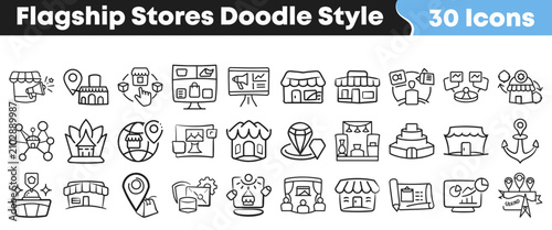 Canvastavla Hand drawn doodle style flagship store icons for creative graphic projects