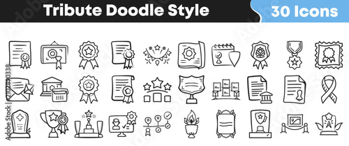 Schilderij op canvas Set of thirty hand drawn tribute doodle style vector icons