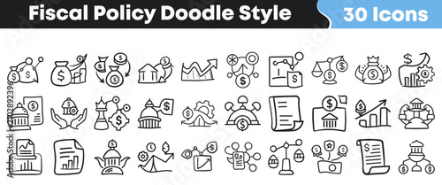 Εκτύπωση καμβά Hand drawn collection of fiscal policy icons in doodle style