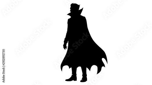 Fotografi Helloween Mysterious vampire silhouette with high collar and flowing cape, gothi