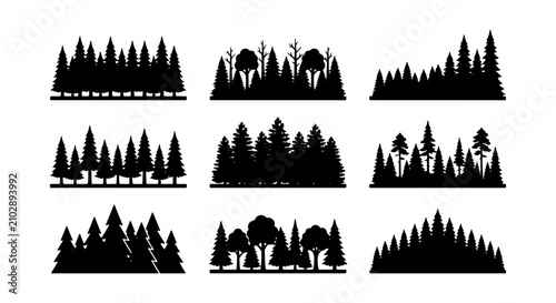 Canvastavla Forest Silhouette Collection, Evergreen Trees Landscape Elements, Nature Scene V