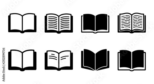 Bild auf Leinwand Open Book Icons Set, Vector Illustrations of Literature and Knowledge Symbols, R