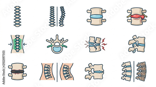 Konstfotografi Spine Anatomy and Conditions Medical Illustrations Set.