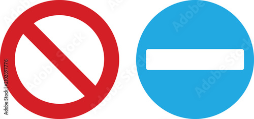 Tableau sur toile Prohibited and minus sign vector illustration collection in red and blue circle shapes