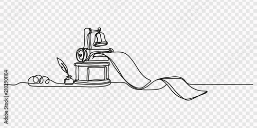 Fotografie Line art of an old-fashioned machine spitting out sheets of paper for print medi