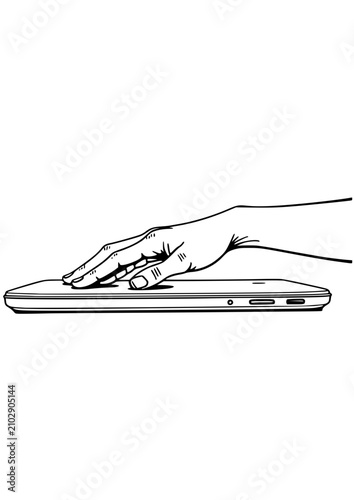 Hand using a laptop with focus on touchpad in a minimalistic style
