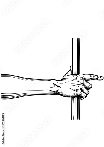 Hand pointing at a pole in a minimalist style with copy space