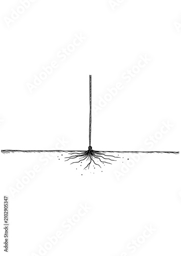Abstract illustration of a tree with roots and trunk on a white background