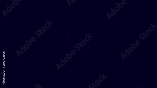 Abstract swirling purple light lines creating geometric motion patterns against a dark navy blue background