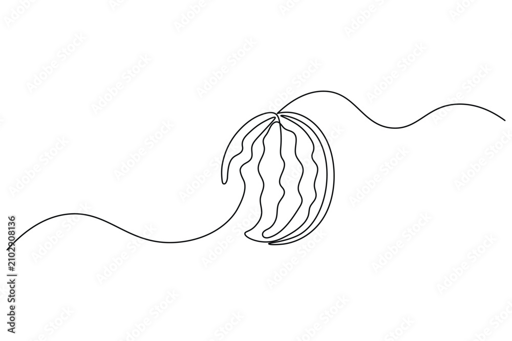 Obraz premium Watermelon fruit continuous one line drawing in a minimalist outline vector style 