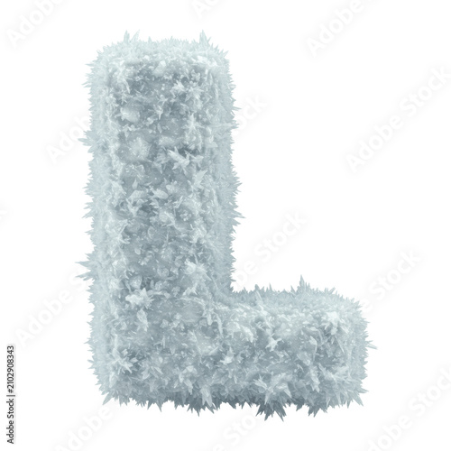 an intricate, macro photorealistic 3d sculpture of the capital letter 'l' crafted from hyper-detailed rime frost and ice, set against a seamless transparent studio void, high-end luxury typography
