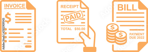 фотографія Business document icons representing invoice receipt and bill with payment due a