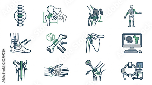 Bild auf Leinwand Orthopedic Surgery Medical Icons Set.