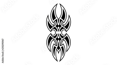 Photography Symmetrical Tribal Tattoo Design with Curved Patterns.