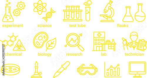 Bild auf Leinwand Scientific research icon set depicting laboratory equipment and experimental stu
