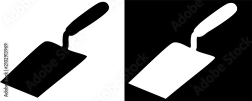 Konstfotografi flat silhouette set of two brick trowel tools in black and white