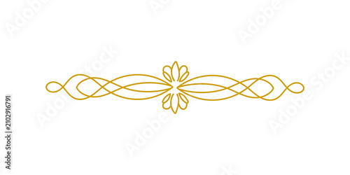 Elegant gold vintage calligraphic divider, decorative flourish element for wedding invitations and greeting cards, ornate border design isolated on transparent background