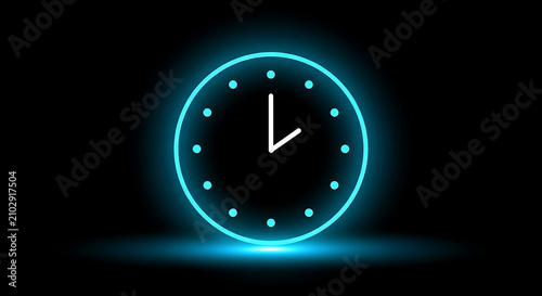 Minimalist digital neon clock face with glowing blue light on a solid black background minimalist deadline