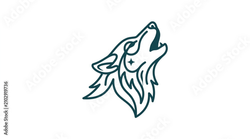 Foto Stylized Wolf Head Howling Line Art Illustration.