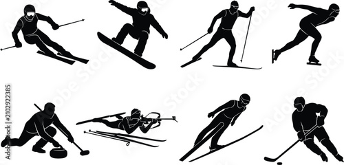 Photography Winter Sports Athlete Silhouette Collection Featuring Skiing Snowboarding Skatin