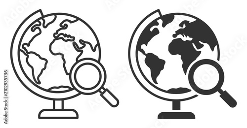earth globe icon with magnifying glass vector illustration set on transparent background
