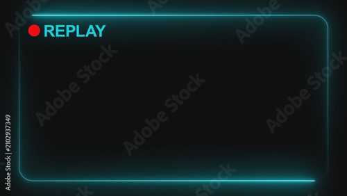 фотографія A neon-lit replay screen with a black background and blue glow on transparent ba