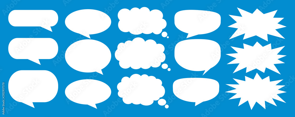 Fototapeta premium A set of chat box designs for comments on social media or comics. Vector designs of speech bubbles, text boxes, and conversation chat columns in comics. 