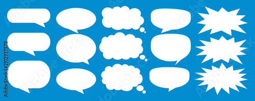 A set of chat box designs for comments on social media or comics. Vector designs of speech bubbles, text boxes, and conversation chat columns in comics.	