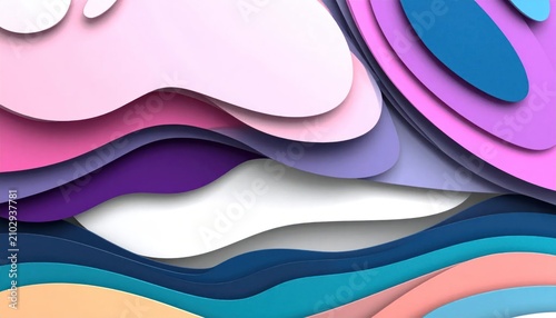 Colorful layered paper cut abstract wavy background.