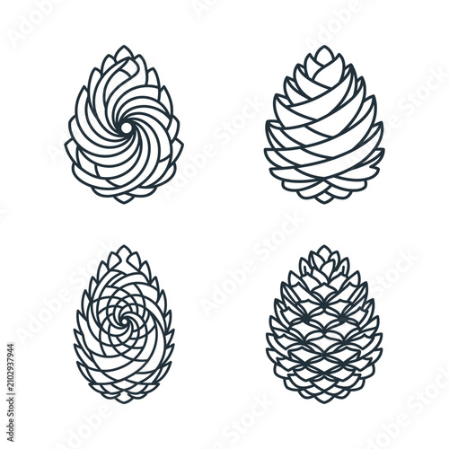 Set of Four Pine Cone Icons - Geometric Outline Vector Graphics