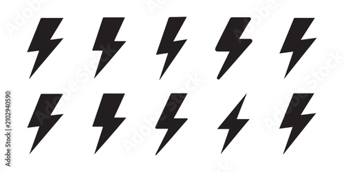 Extensive set of various lightning bolt icons in different styles for web design and graphics.