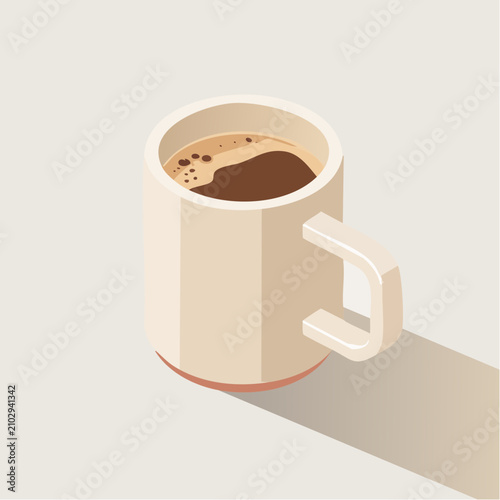 Isometric mug filled with black coffee.