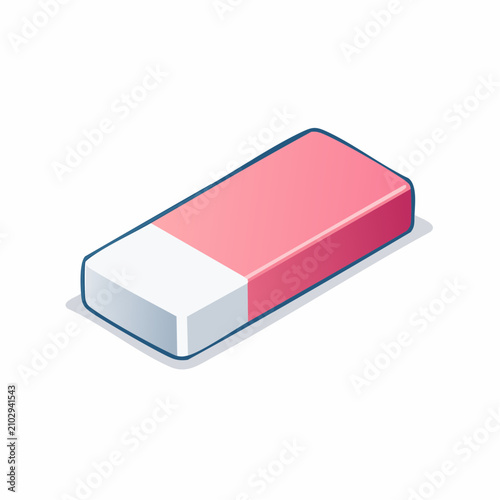 Isometric pink and white rectangular rubber eraser