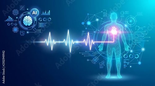 Artificial Intelligence Healthcare Technology Concept with Digital Human Heart Beat Analysis