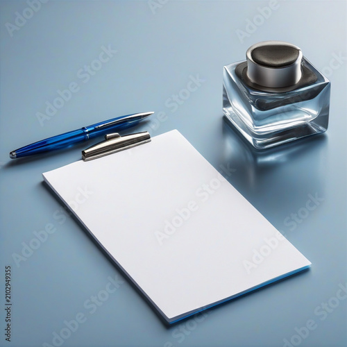 Blue Glass Desk Corporate Background Template with Copy Space