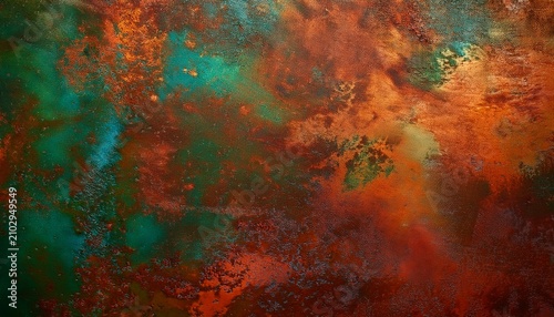 abstract grunge rusty copper bronze metal patina texture background with copy space brown orange green vibrant pattern wallpaper
