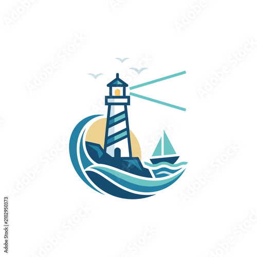 Creative lighthouse illustration enclosed in a crashing wave.