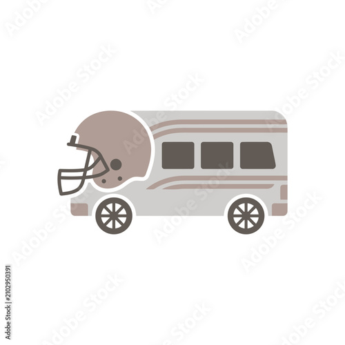 Creative van vehicle shaped like an American football helmet.