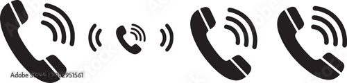 Konstfotografi Ringing phone icon set in black vector, telephone receiver symbols with sound wa