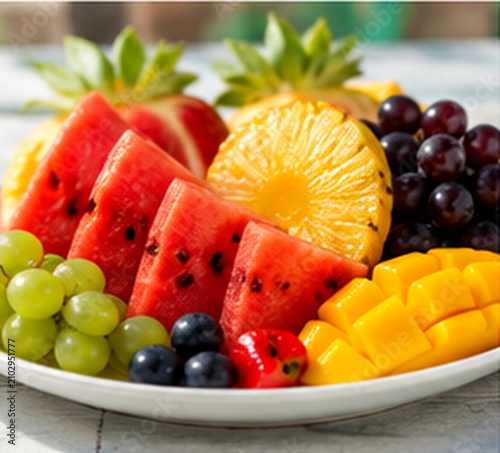 Colorful platter of fresh fruit for summer