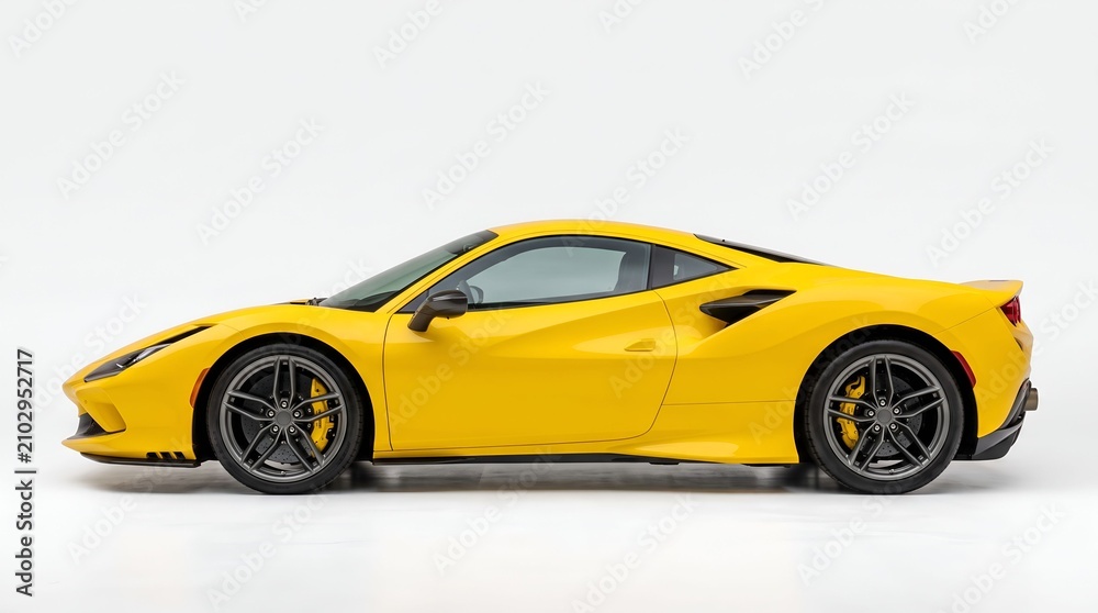 Fototapeta premium Modern Yellow Luxury Supercar Side View Profile Isolated on Plain White Background