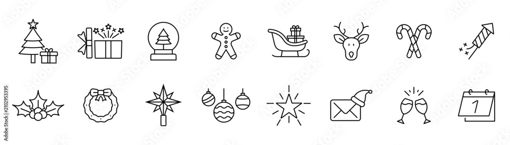 Obraz premium New year icon set. Happy New Year related icon collections. Fireworks, celebration, champagne, calendar, clock, gift, confetti.