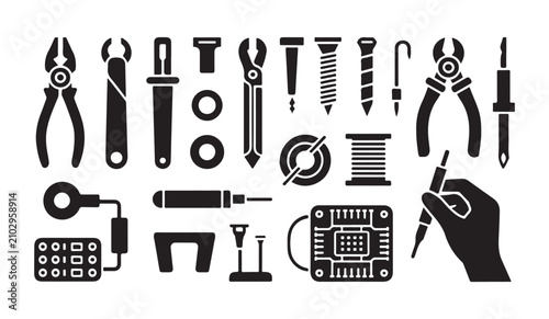 Foto Set of tools and devices for repairing electronics and electrical appliances