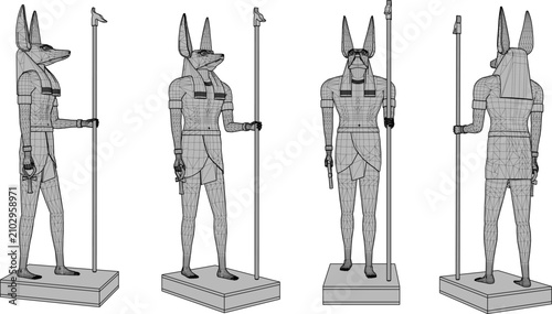 Obraz na płótnie High-contrast isometric 3D model icon of the mythological Egyptian deity Anubis