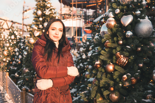 Canvas Print Woman enjoying Christmas and New Year holidays in Moscow