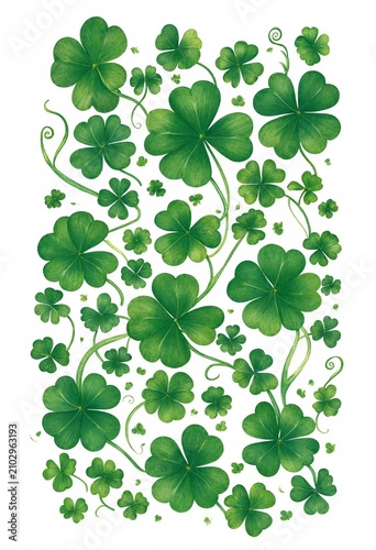 Beautiful green shamrock leaves with vines isolated on clear background