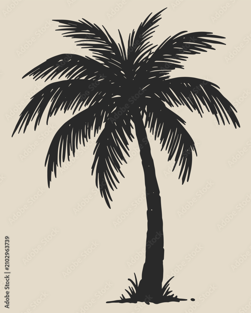 Fototapeta premium Black silhouette of a tropical palm tree icon for summer beach designs and travel graphics